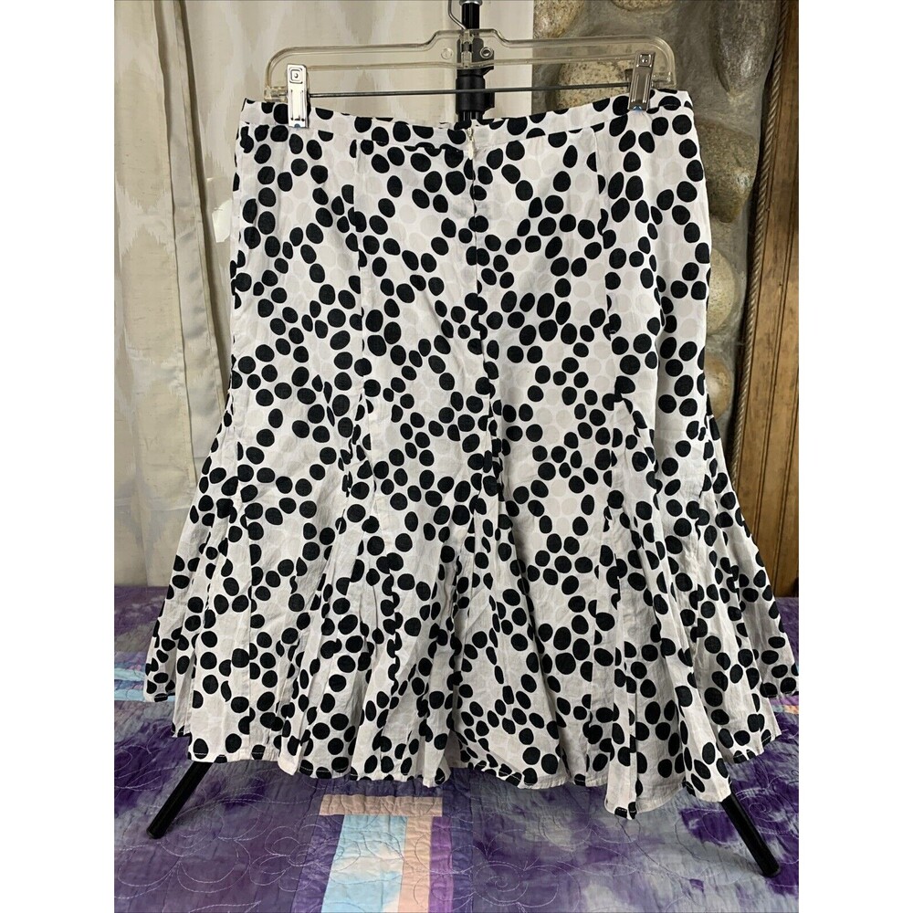 Ninety Women’s 12 Zip Up Skirt Black And White Polka Dot Flare Midi Skirt - Picture 2 of 8